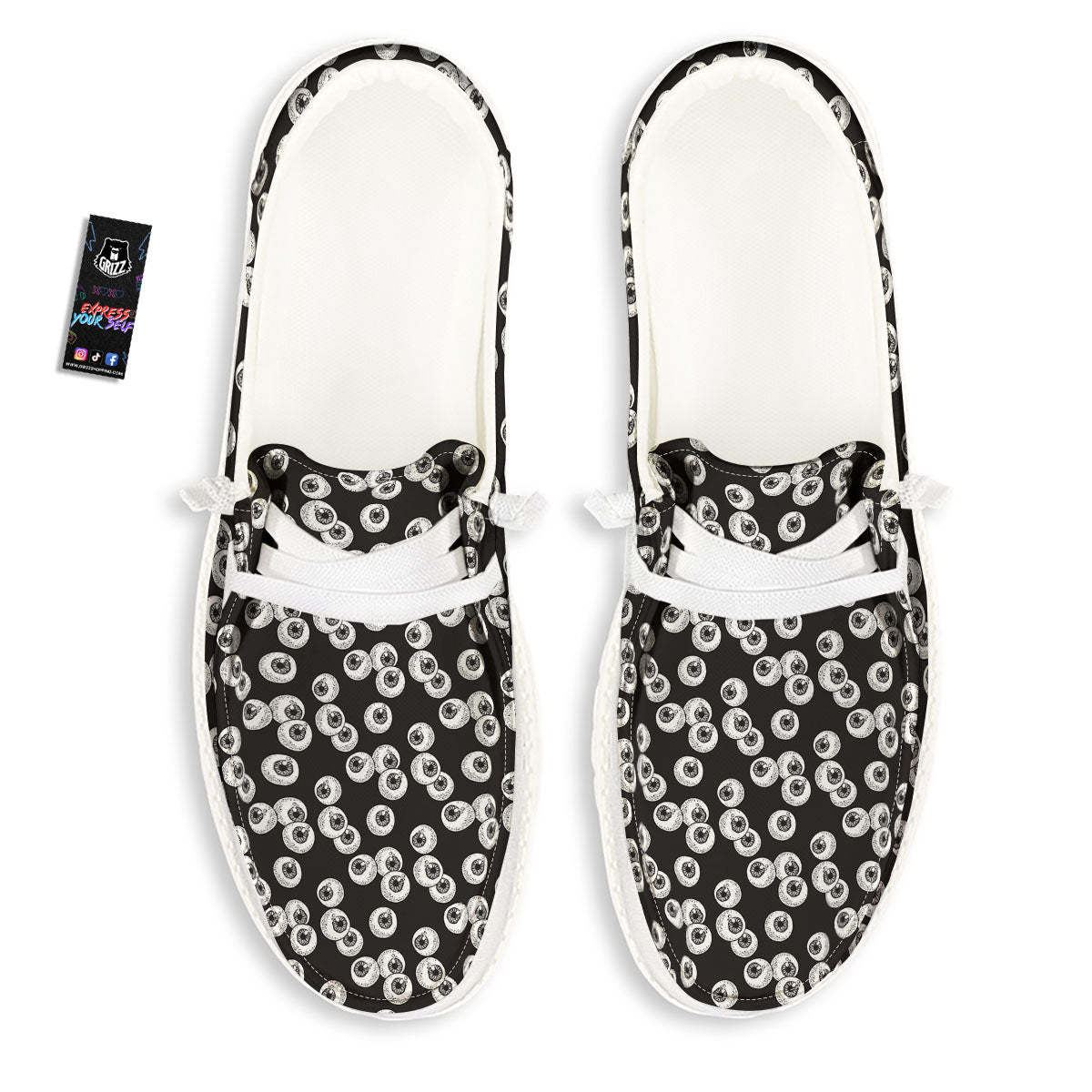 Eyeball White And Black Print Pattern White Loafers-grizzshop