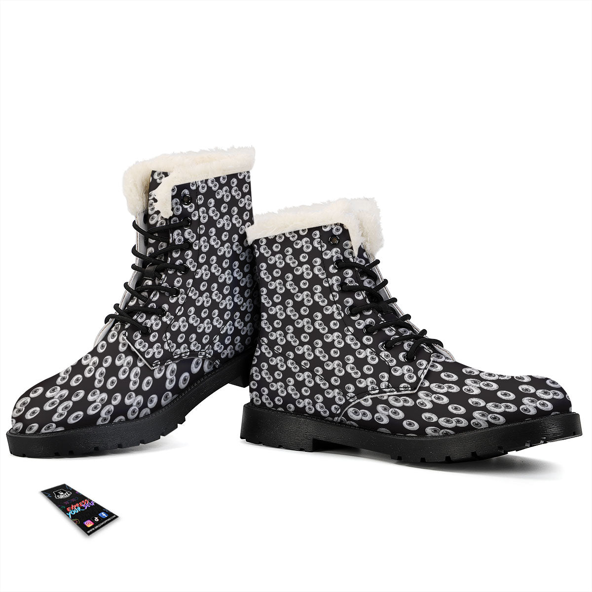 Eyeball White And Black Print Pattern Winter Boots-grizzshop