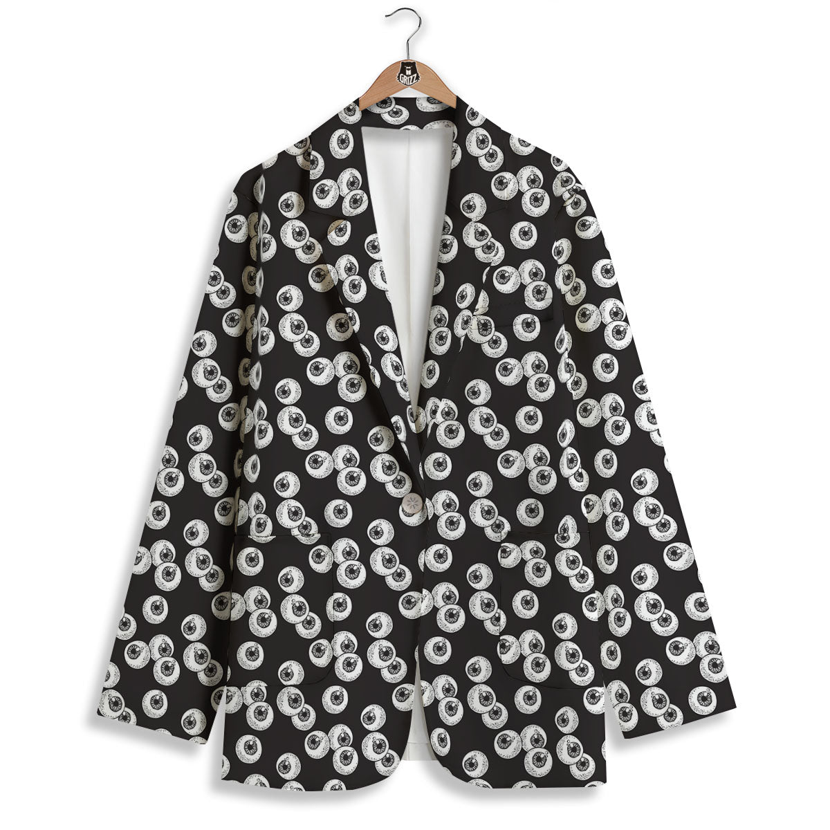 Eyeball White And Black Print Pattern Women's Blazer-grizzshop
