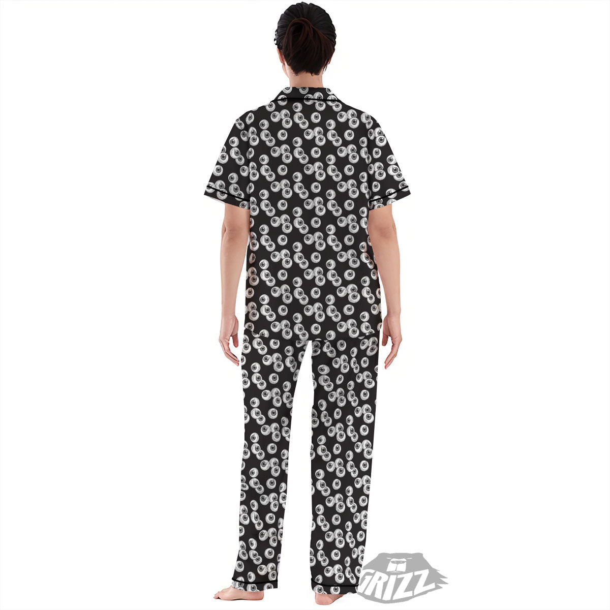 Eyeball White And Black Print Pattern Women's Pajamas Set-grizzshop