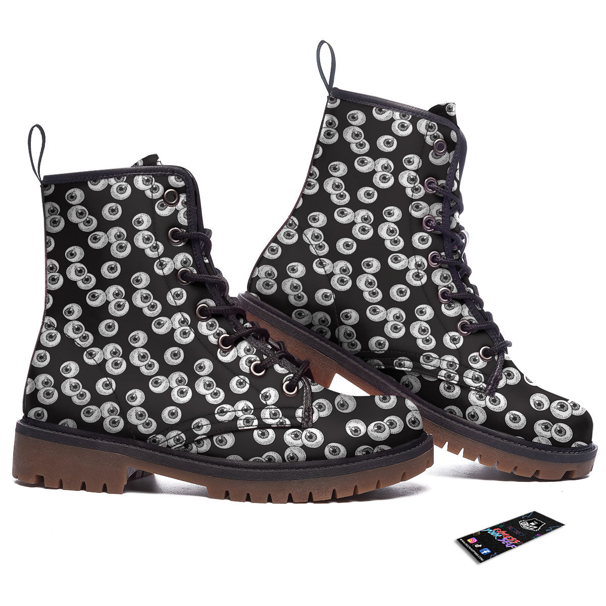 Eyeball White And Black Print Pattern Work Boots-grizzshop