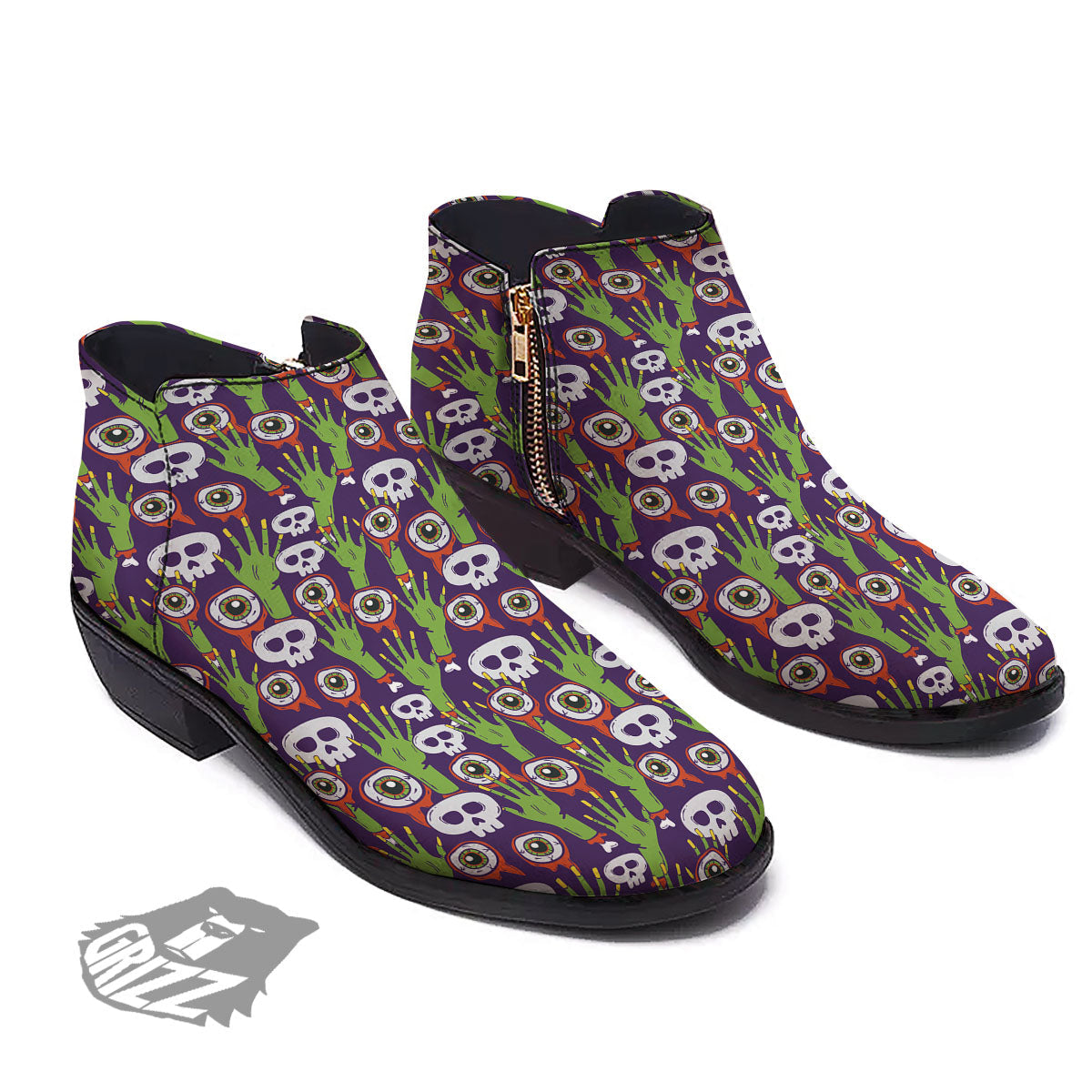 Eyeball Zombie Print Pattern Ankle Boots-grizzshop