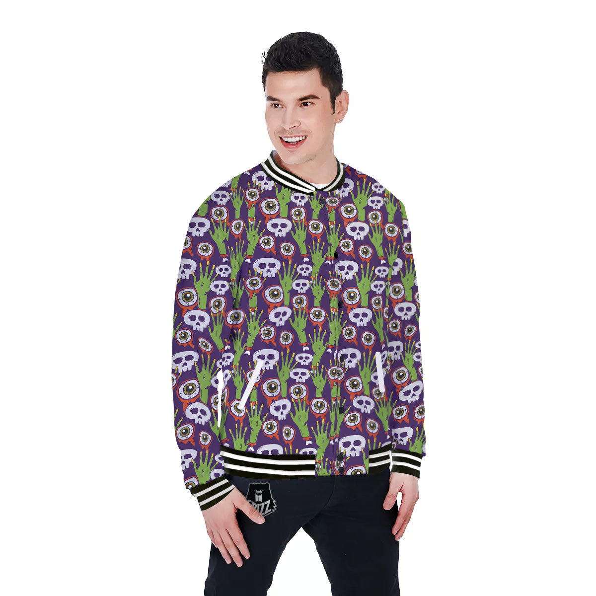 Eyeball Zombie Print Pattern Baseball Jacket-grizzshop
