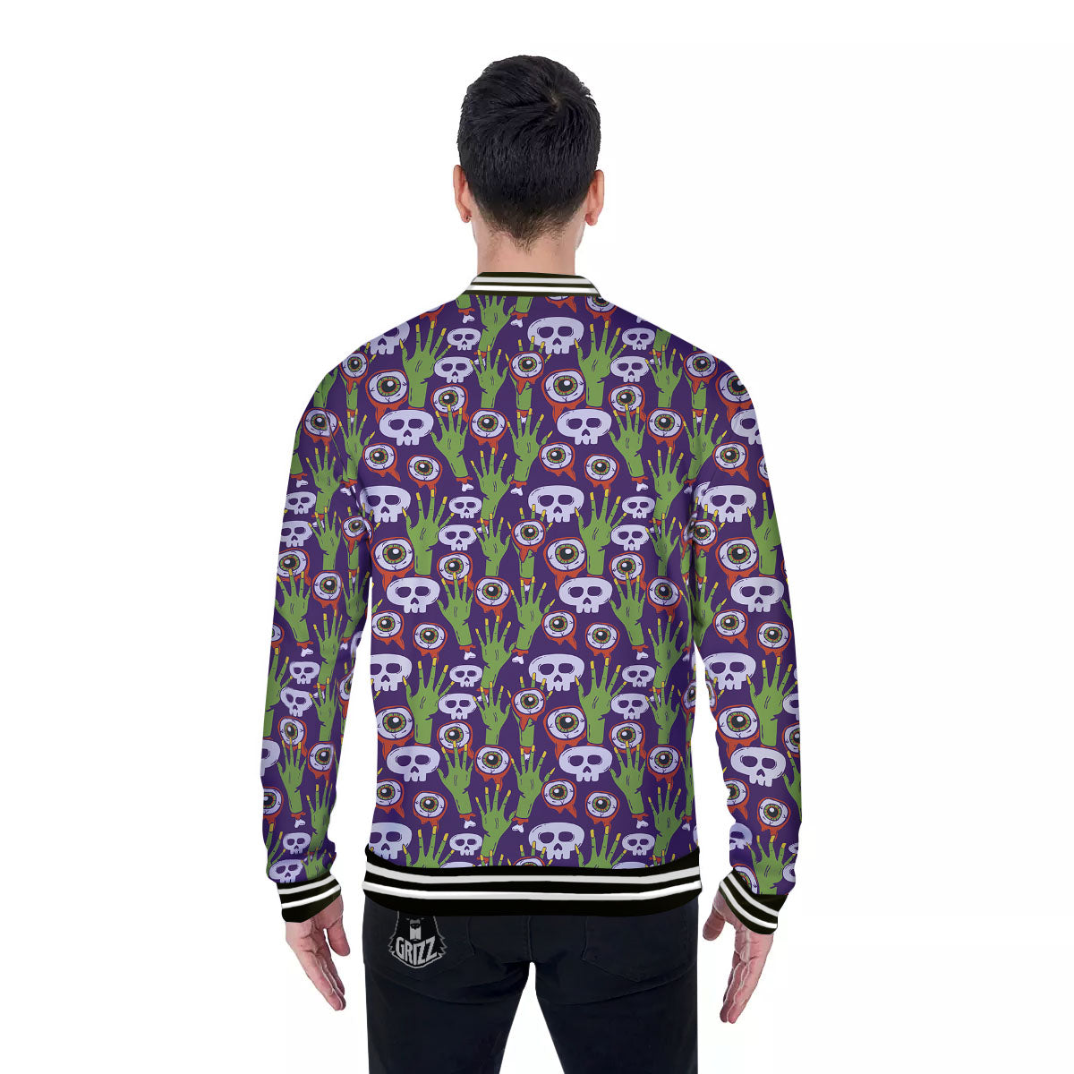 Eyeball Zombie Print Pattern Baseball Jacket-grizzshop