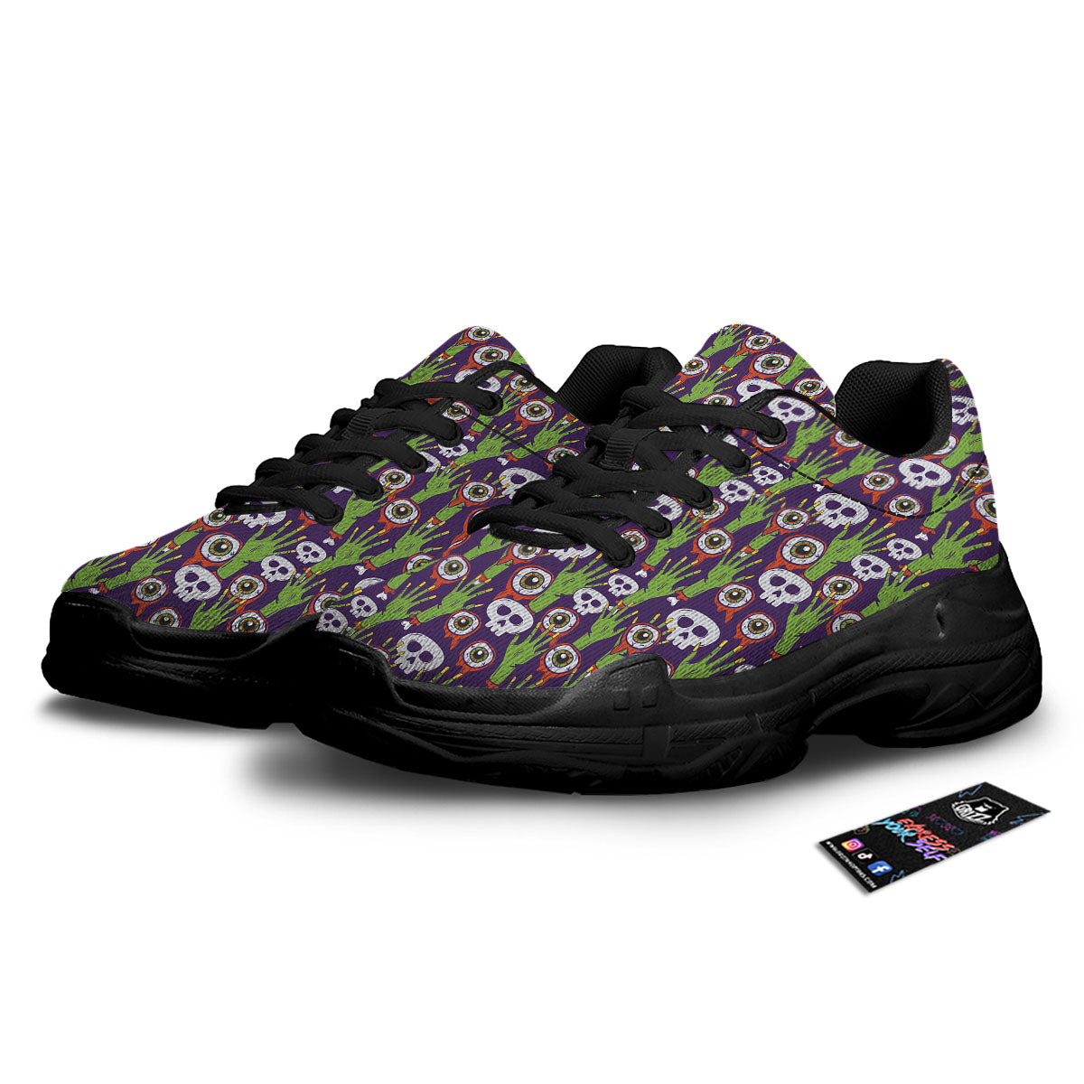 Eyeball Zombie Print Pattern Black Chunky Shoes-grizzshop