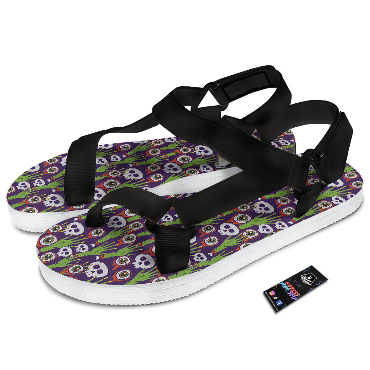 Eyeball Zombie Print Pattern Black Open Toe Sandals-grizzshop