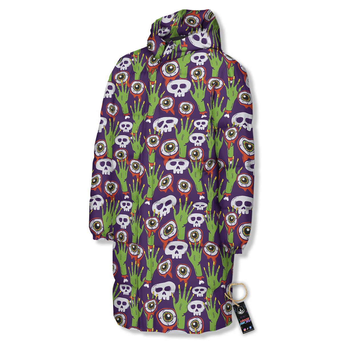 Eyeball Zombie Print Pattern Long Down Jacket-grizzshop