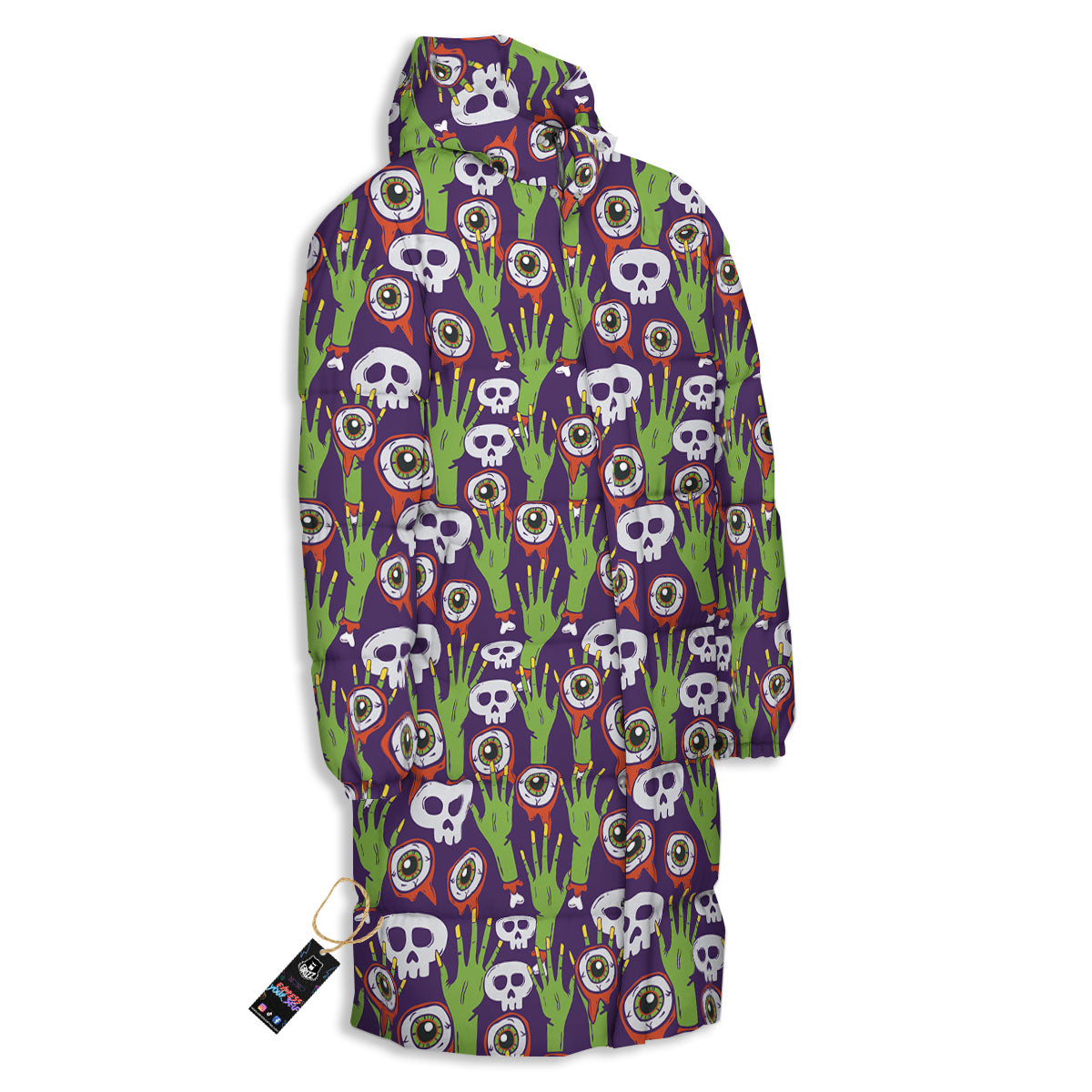 Eyeball Zombie Print Pattern Long Down Jacket-grizzshop