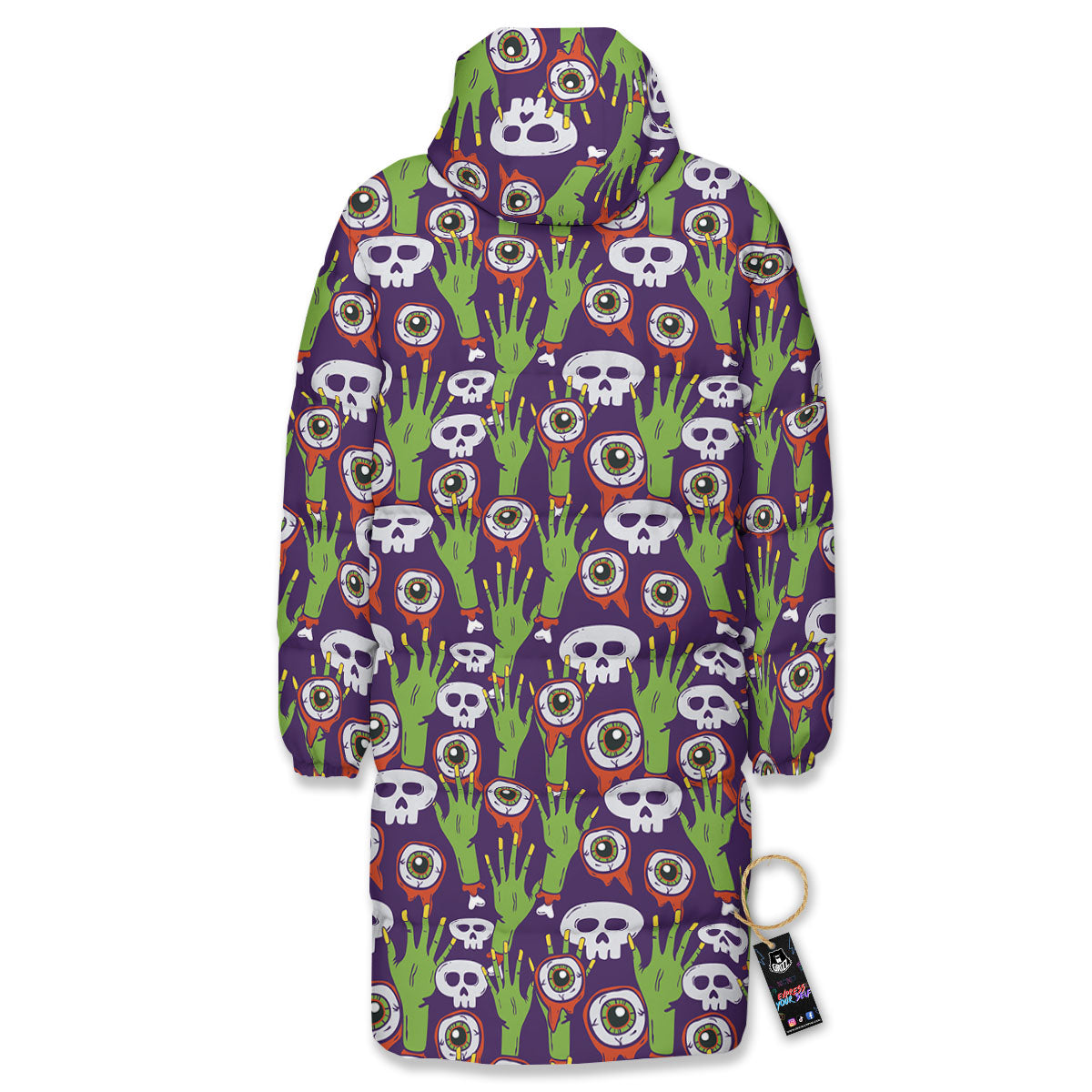 Eyeball Zombie Print Pattern Long Down Jacket-grizzshop