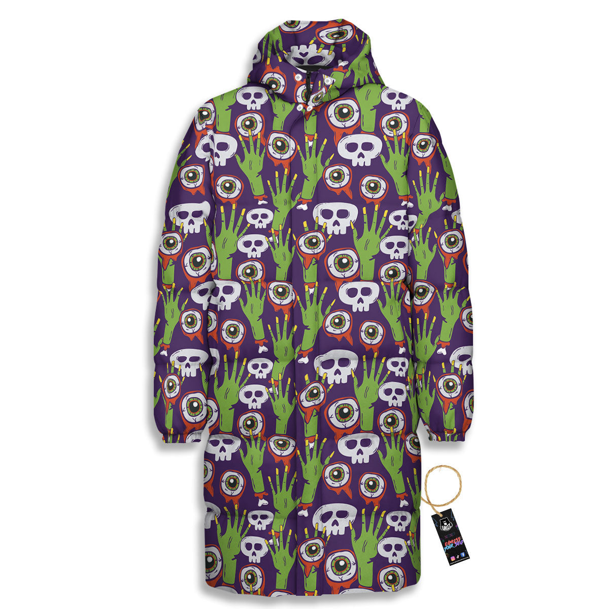 Eyeball Zombie Print Pattern Long Down Jacket-grizzshop