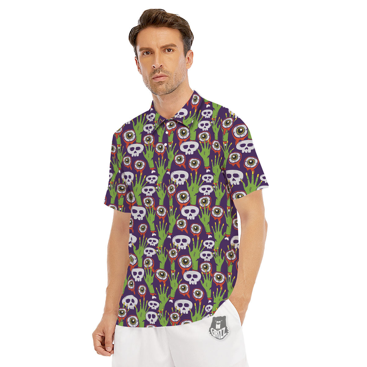 Eyeball Zombie Print Pattern Men's Golf Shirts-grizzshop