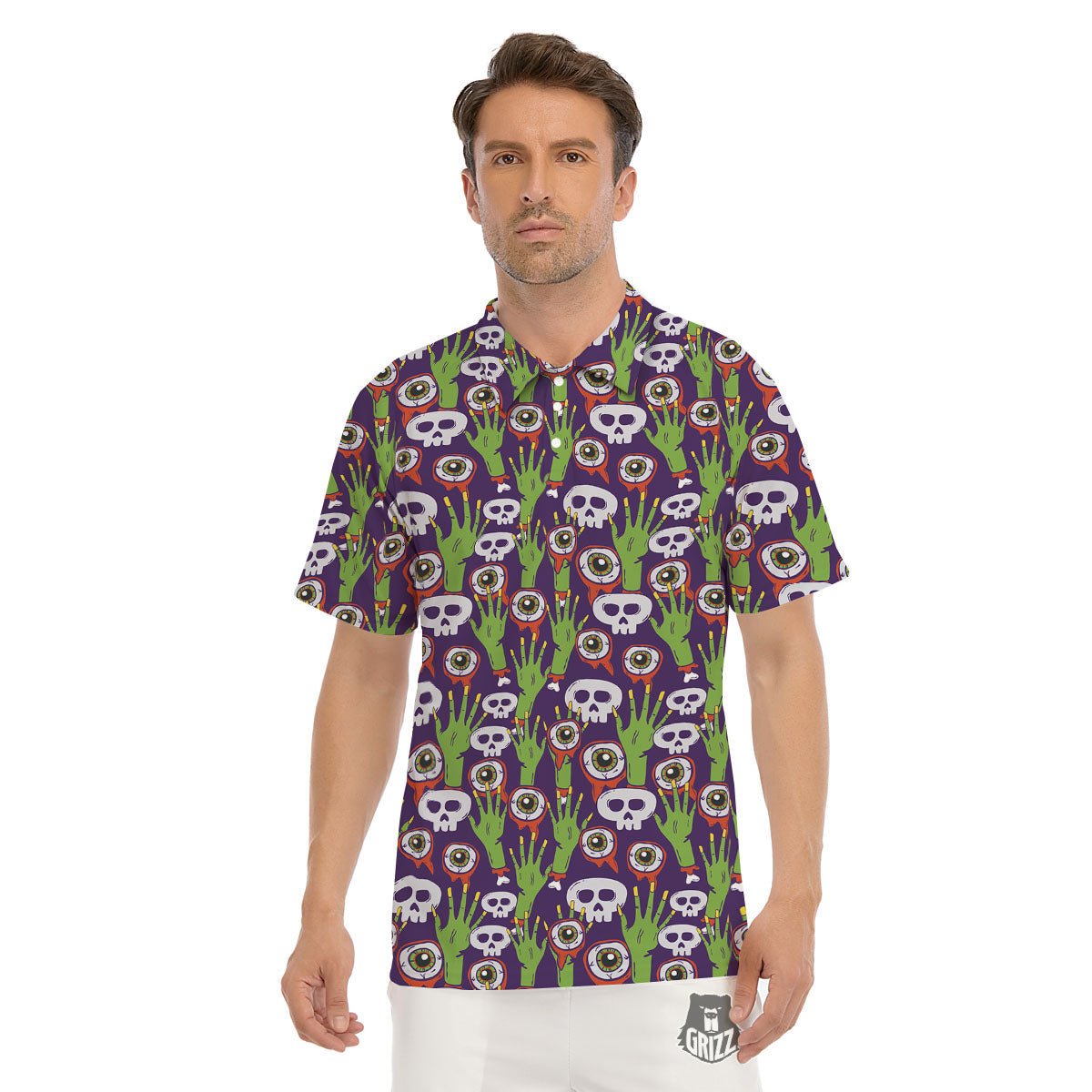 Eyeball Zombie Print Pattern Men's Golf Shirts-grizzshop