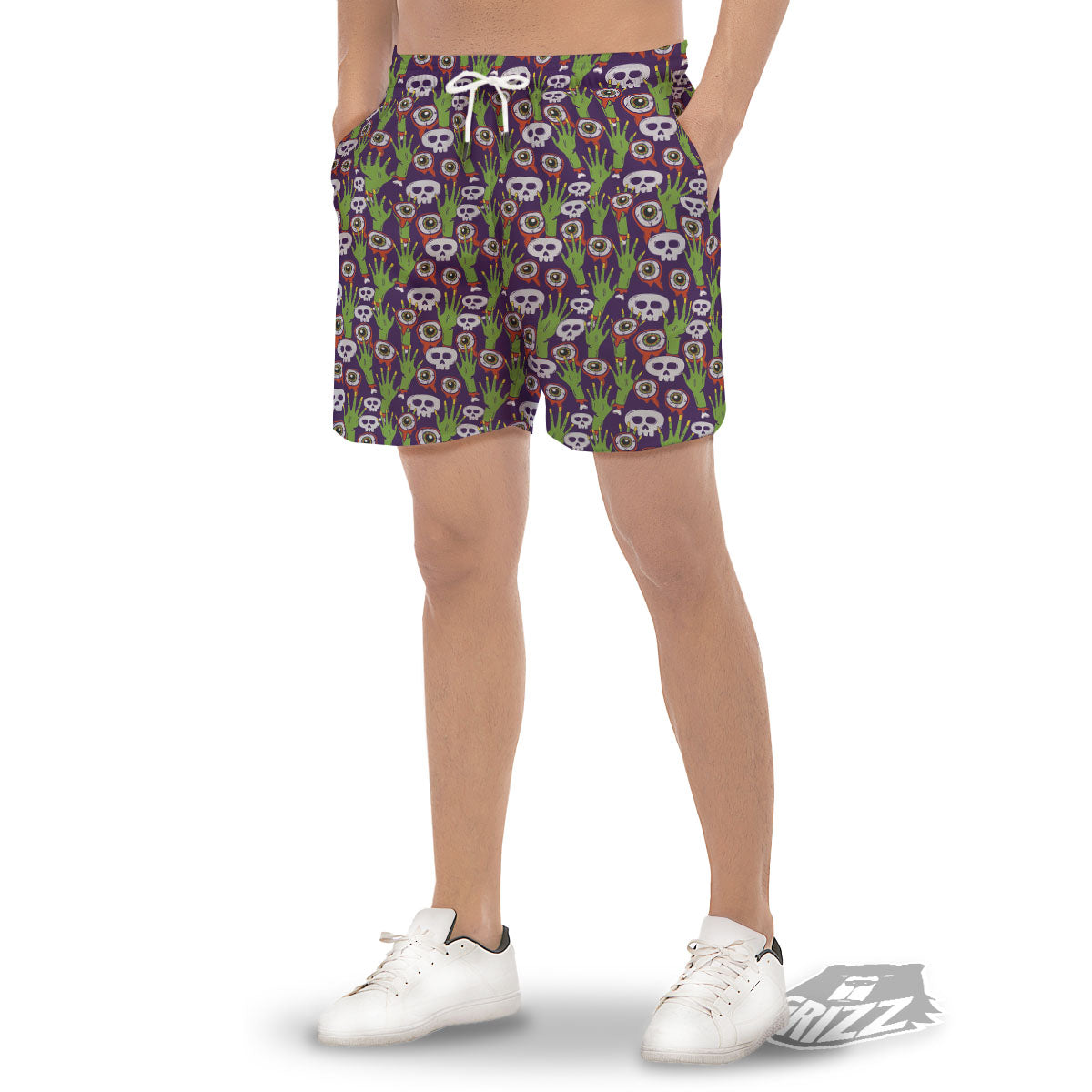 Eyeball Zombie Print Pattern Men's Gym Shorts-grizzshop