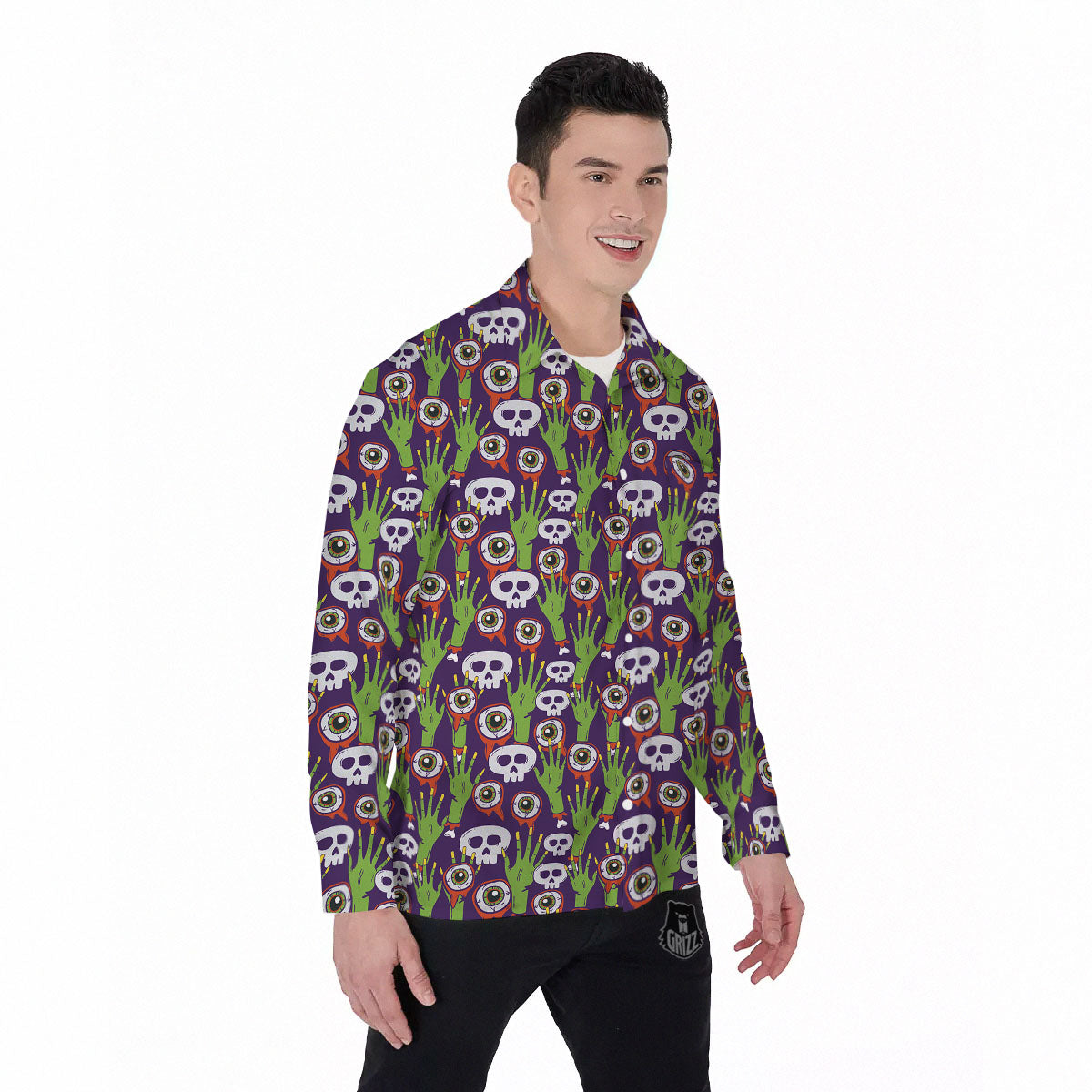 Eyeball Zombie Print Pattern Men's Long Sleeve Shirts-grizzshop
