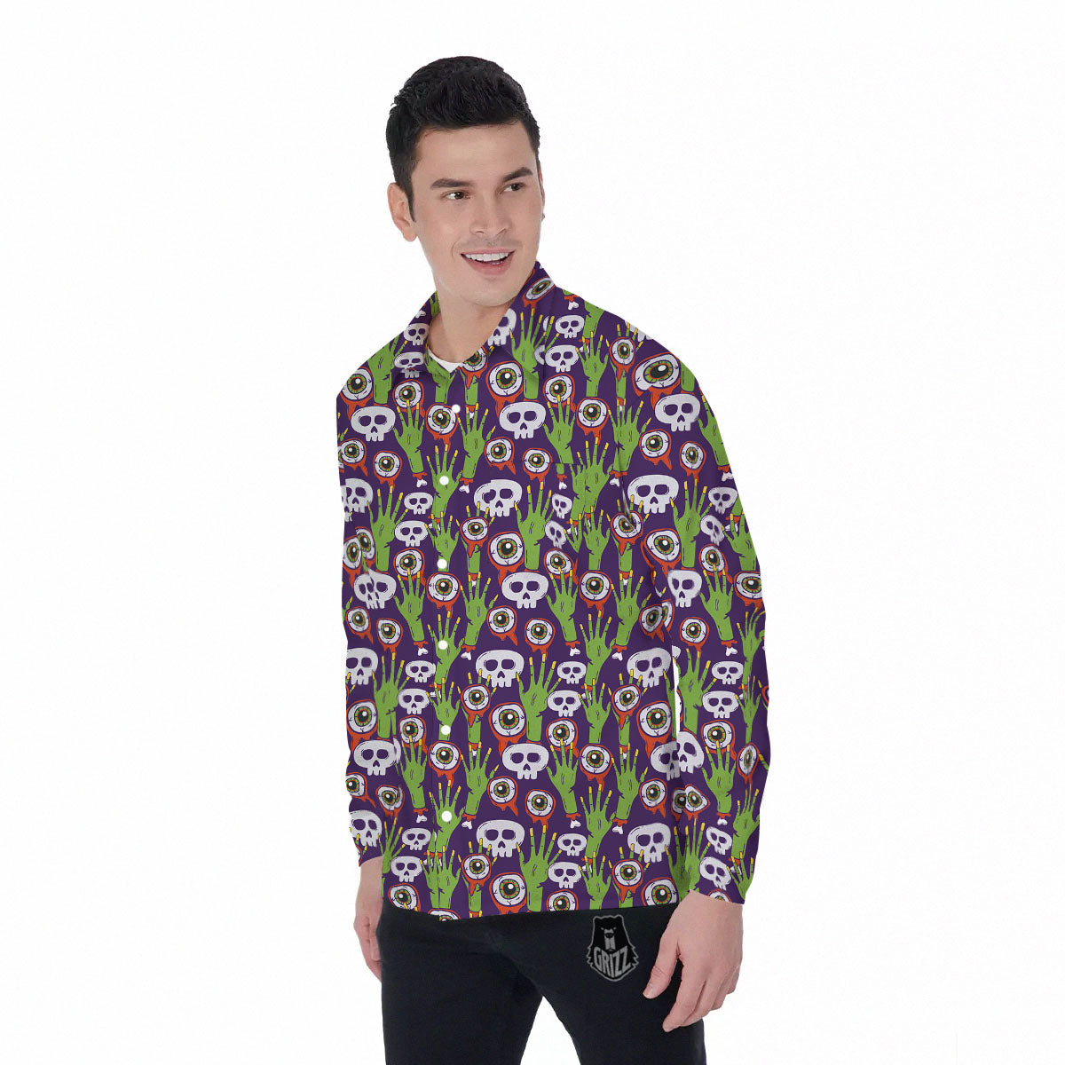 Eyeball Zombie Print Pattern Men's Long Sleeve Shirts-grizzshop