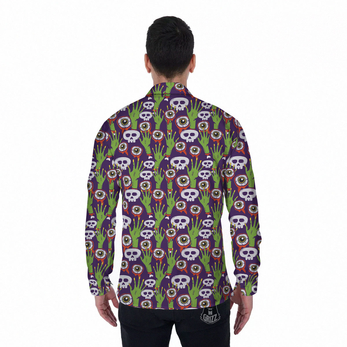 Eyeball Zombie Print Pattern Men's Long Sleeve Shirts-grizzshop