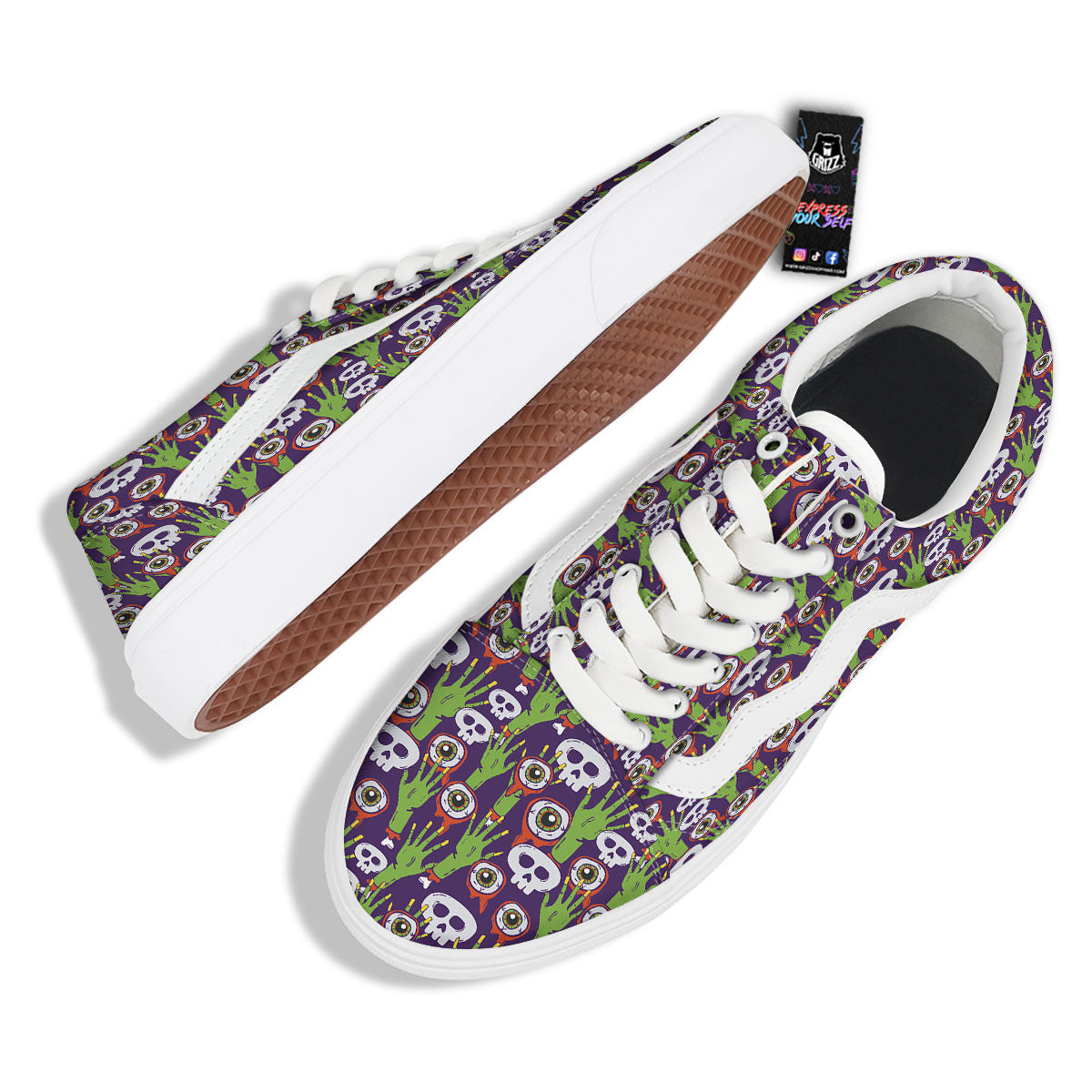 Eyeball Zombie Print Pattern Skate Shoes-grizzshop