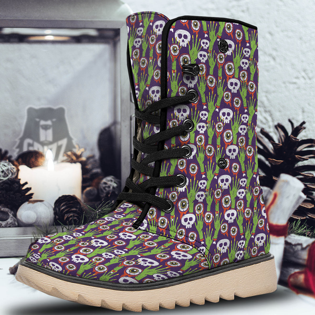 Eyeball Zombie Print Pattern Snow Boots-grizzshop