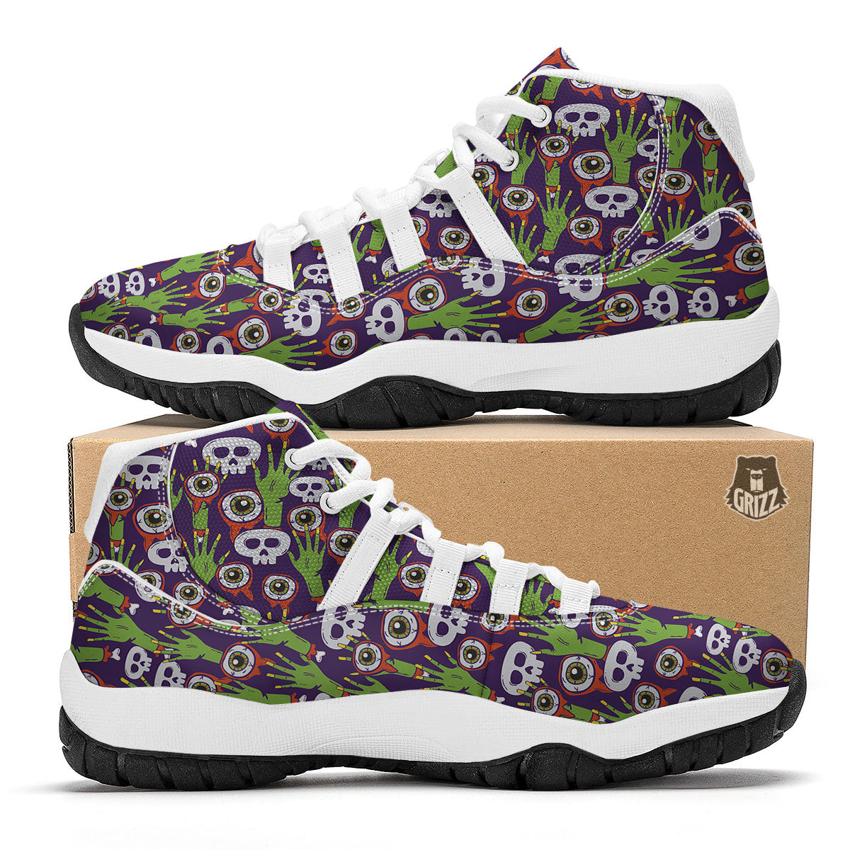 Eyeball Zombie Print Pattern White Bball Shoes-grizzshop