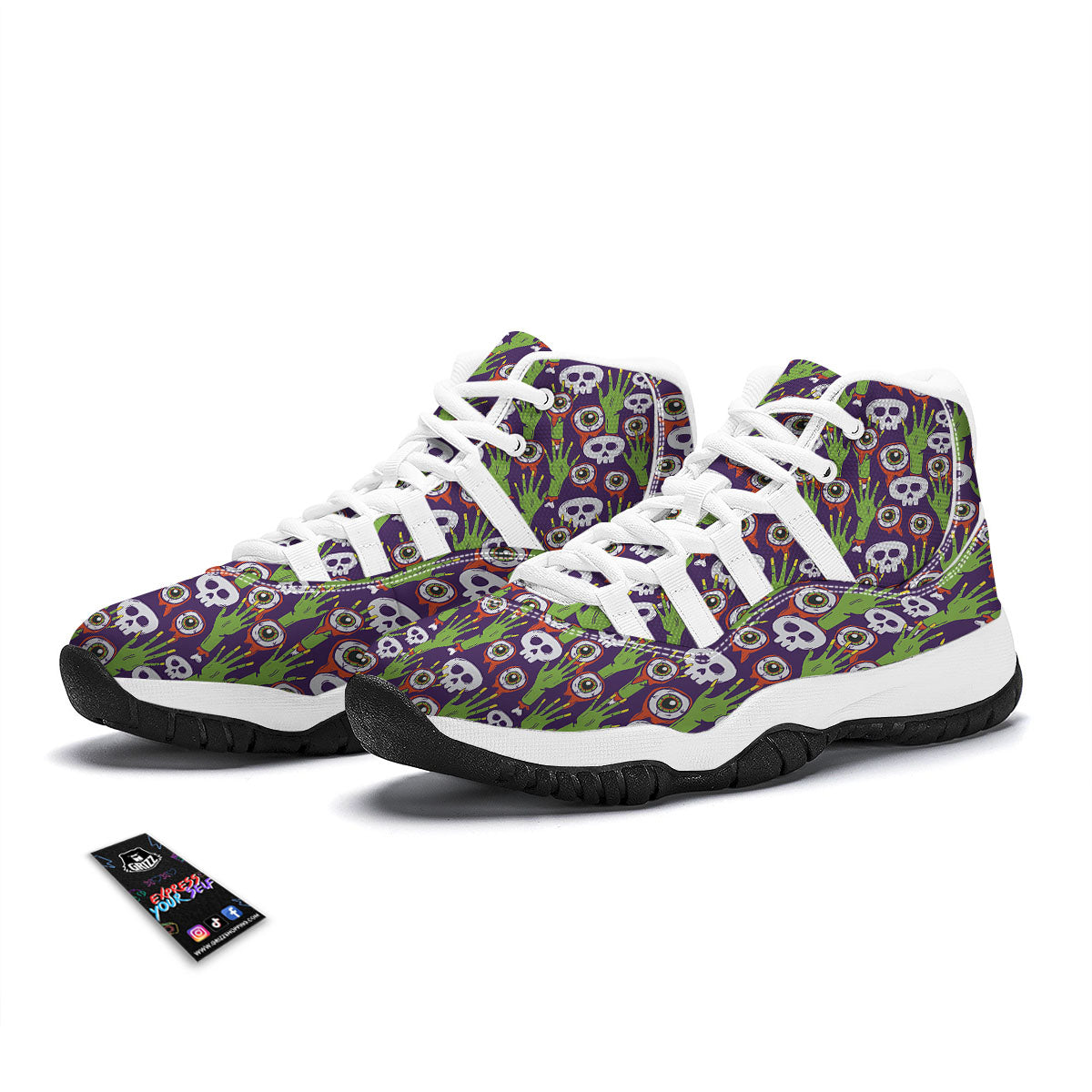 Eyeball Zombie Print Pattern White Bball Shoes-grizzshop