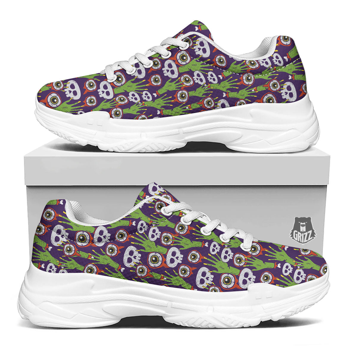 Eyeball Zombie Print Pattern White Chunky Shoes-grizzshop