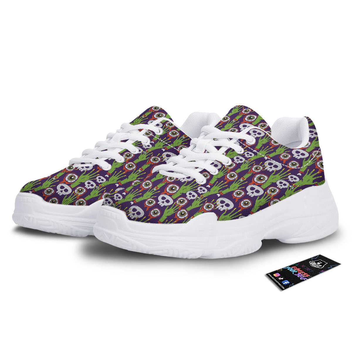 Eyeball Zombie Print Pattern White Chunky Shoes-grizzshop