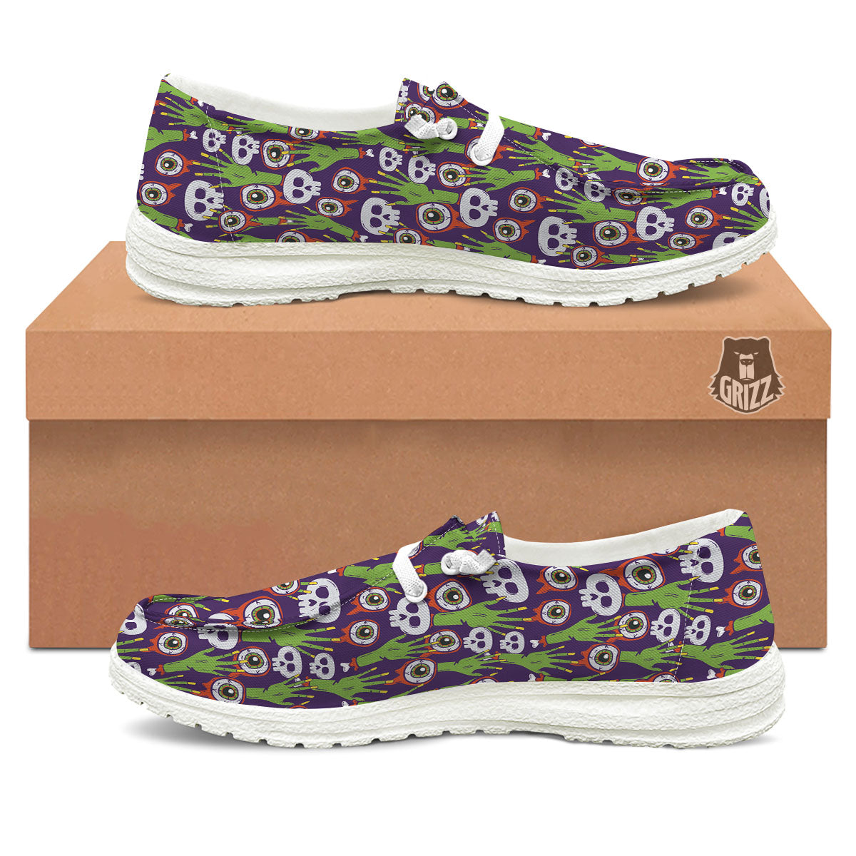 Eyeball Zombie Print Pattern White Loafers-grizzshop