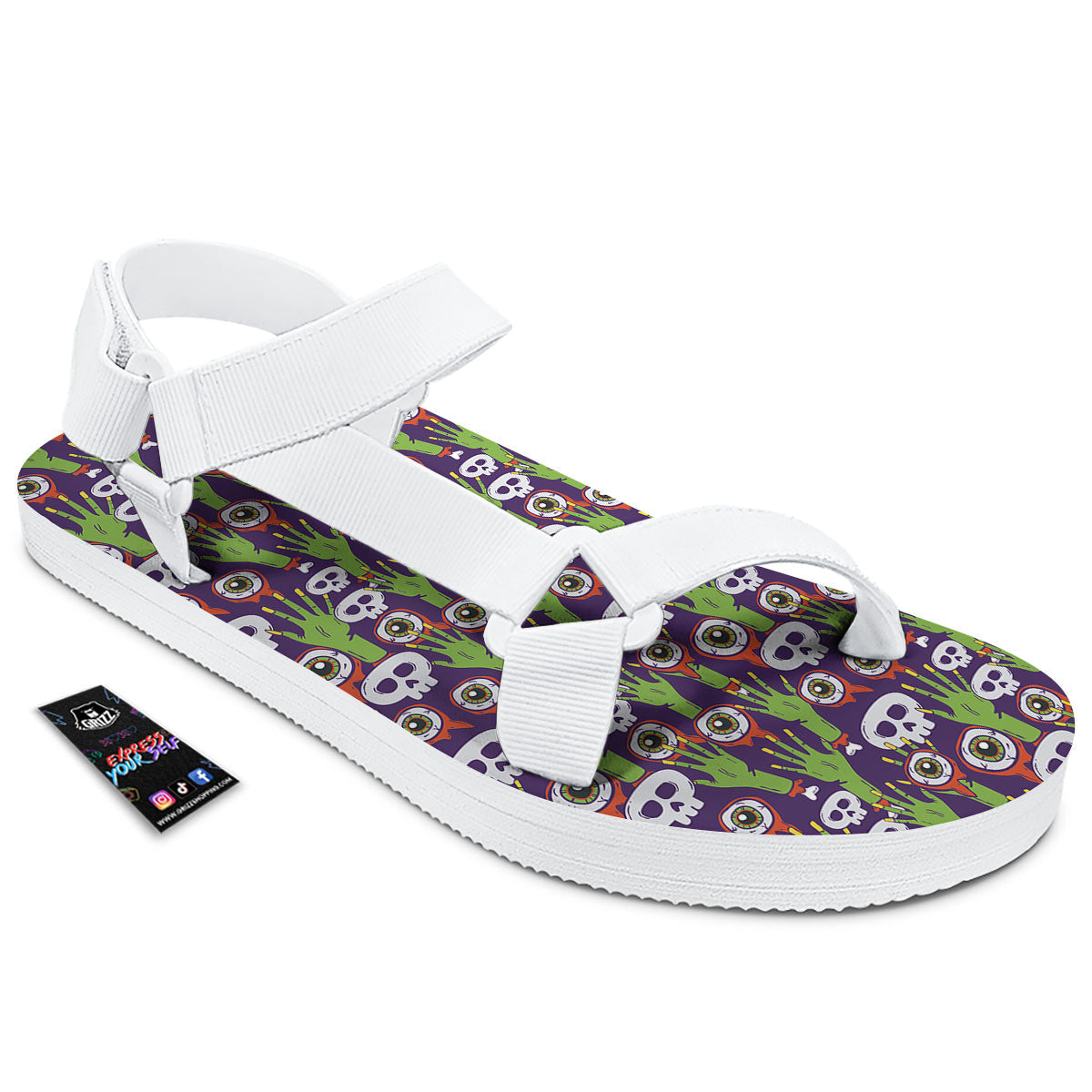 Eyeball Zombie Print Pattern White Open Toe Sandals-grizzshop