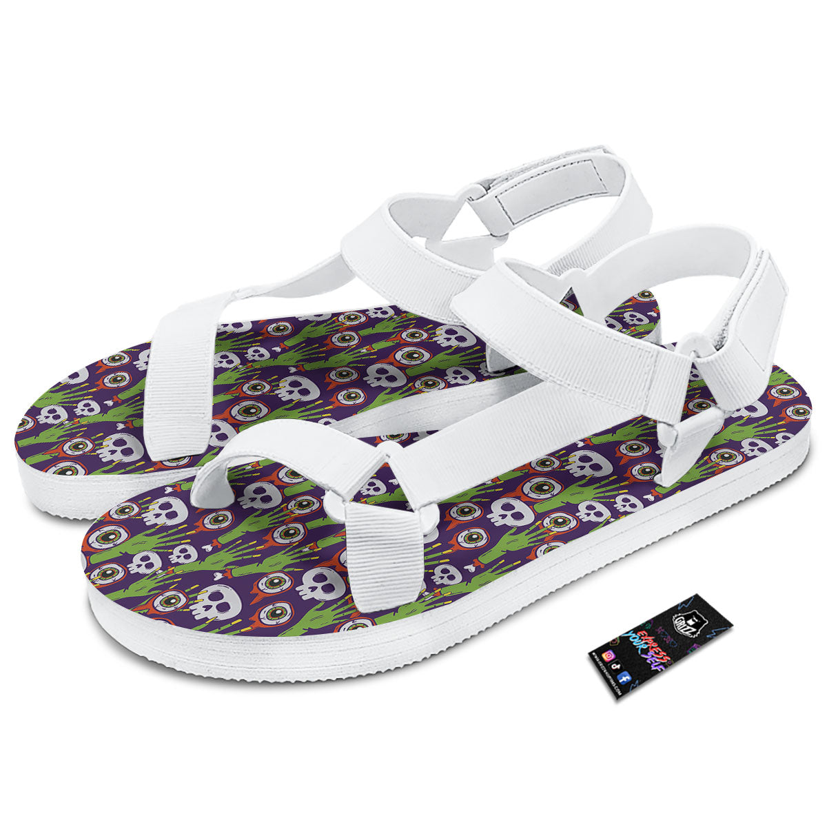 Eyeball Zombie Print Pattern White Open Toe Sandals-grizzshop