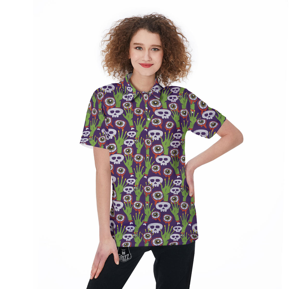 Eyeball Zombie Print Pattern Women's Golf Shirts-grizzshop