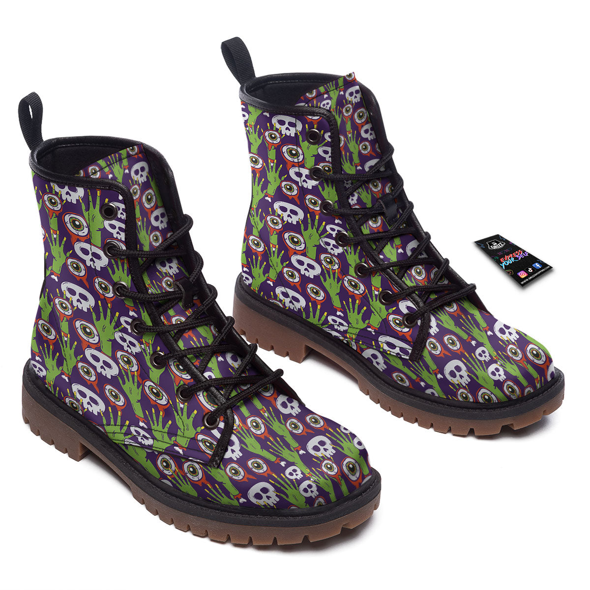 Eyeball Zombie Print Pattern Work Boots-grizzshop