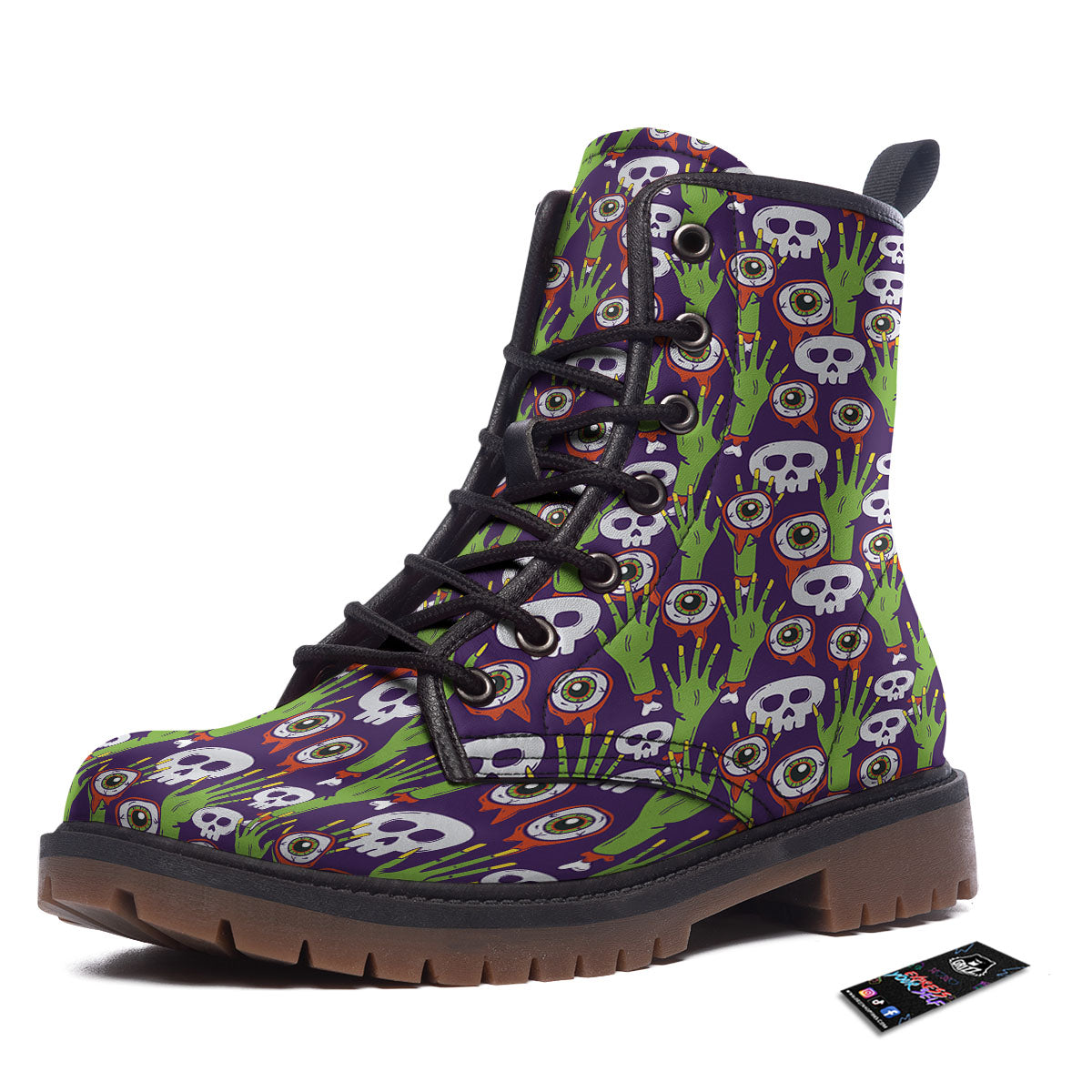Eyeball Zombie Print Pattern Work Boots-grizzshop