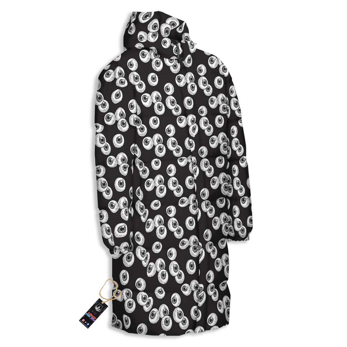 Eyeball White And Black Print Pattern Long Down Jacket