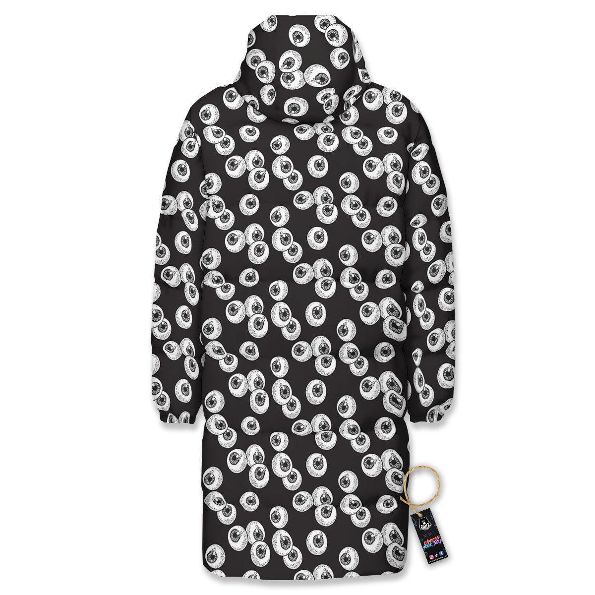 Eyeball White And Black Print Pattern Long Down Jacket