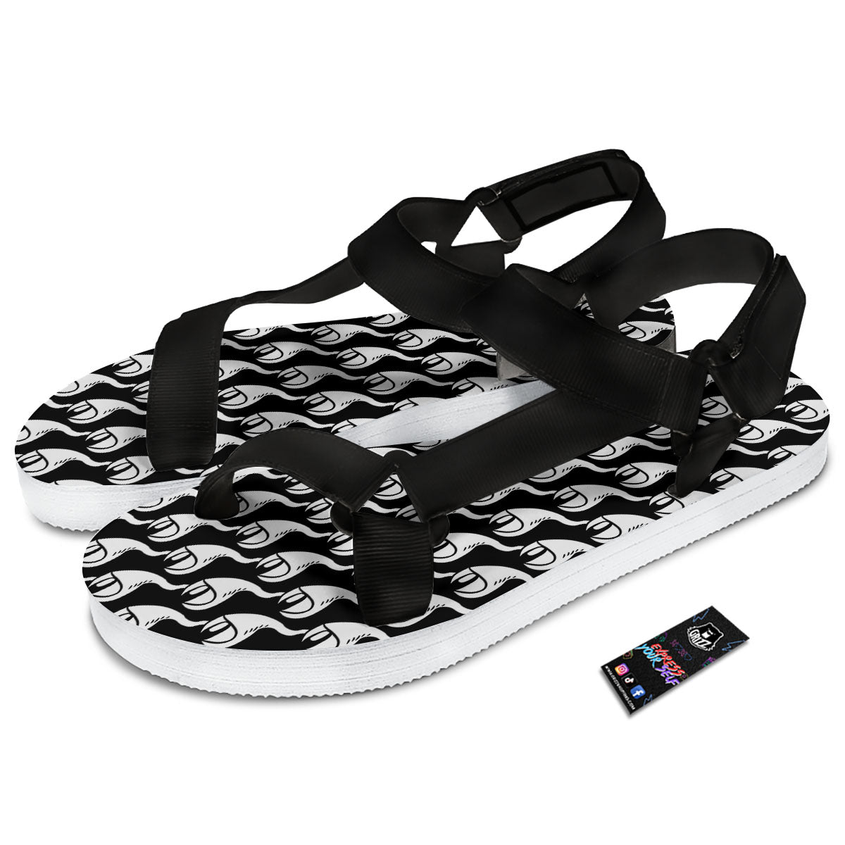 Eyes Monster Print Pattern Black Open Toe Sandals-grizzshop