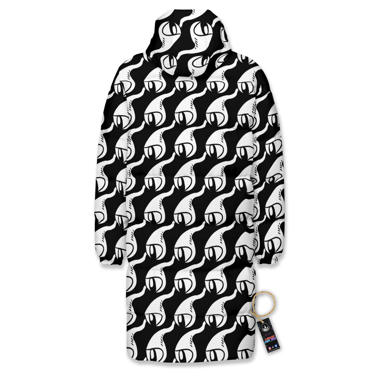 Eyes Monster Print Pattern Long Down Jacket-grizzshop