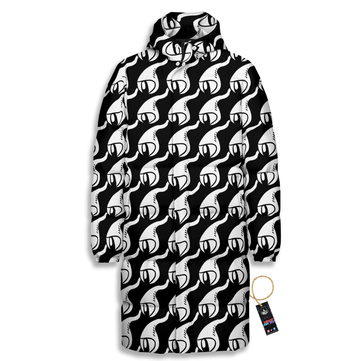 Eyes Monster Print Pattern Long Down Jacket-grizzshop