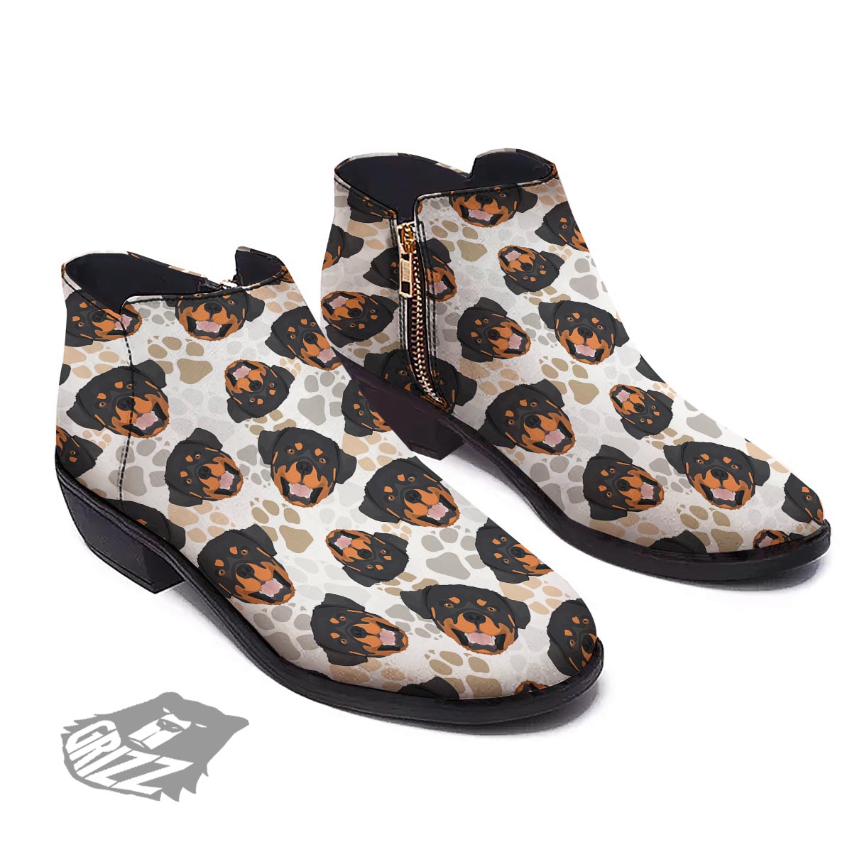 Face Rottweiler Print Pattern Ankle Boots-grizzshop