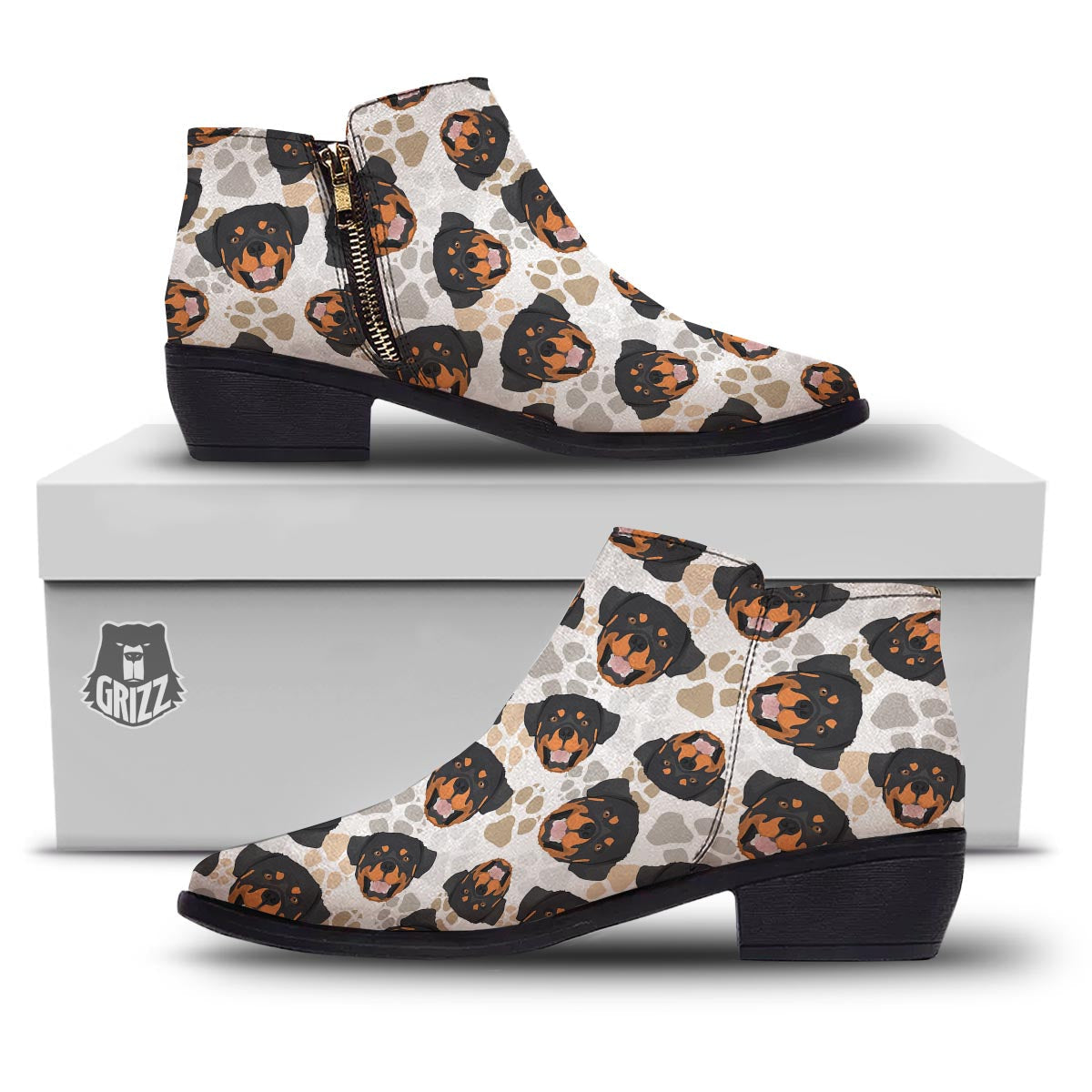 Face Rottweiler Print Pattern Ankle Boots-grizzshop