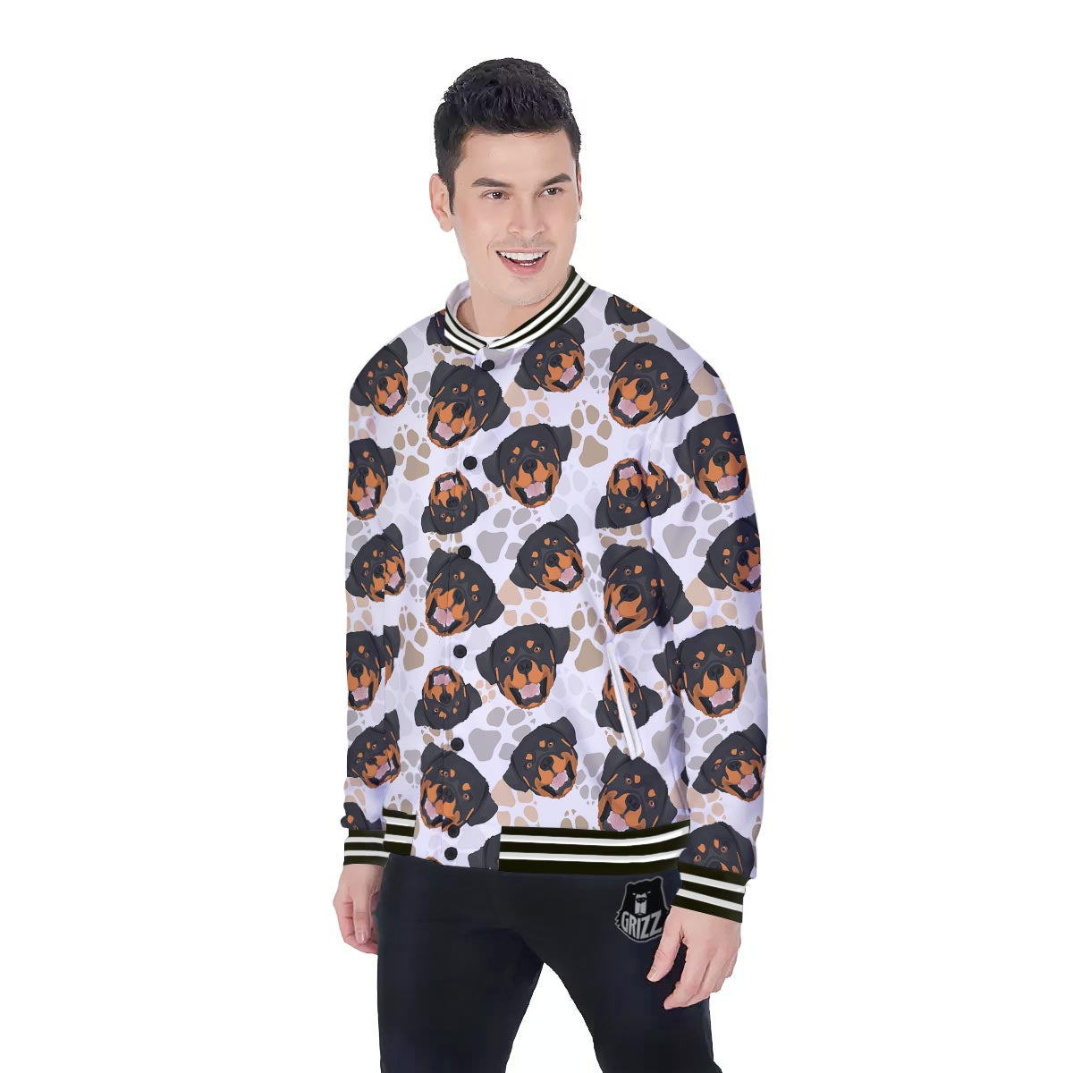 Face Rottweiler Print Pattern Baseball Jacket-grizzshop