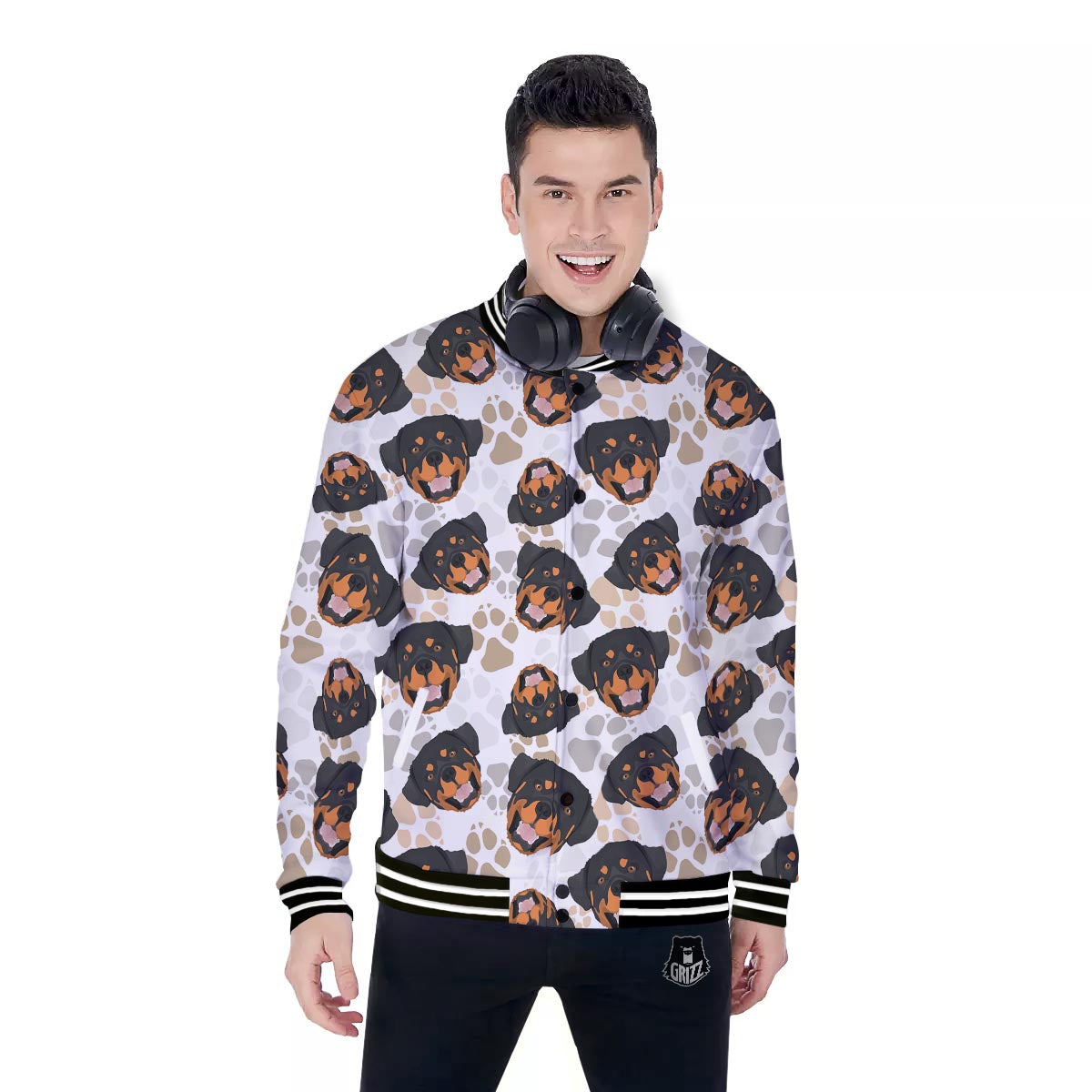Face Rottweiler Print Pattern Baseball Jacket-grizzshop