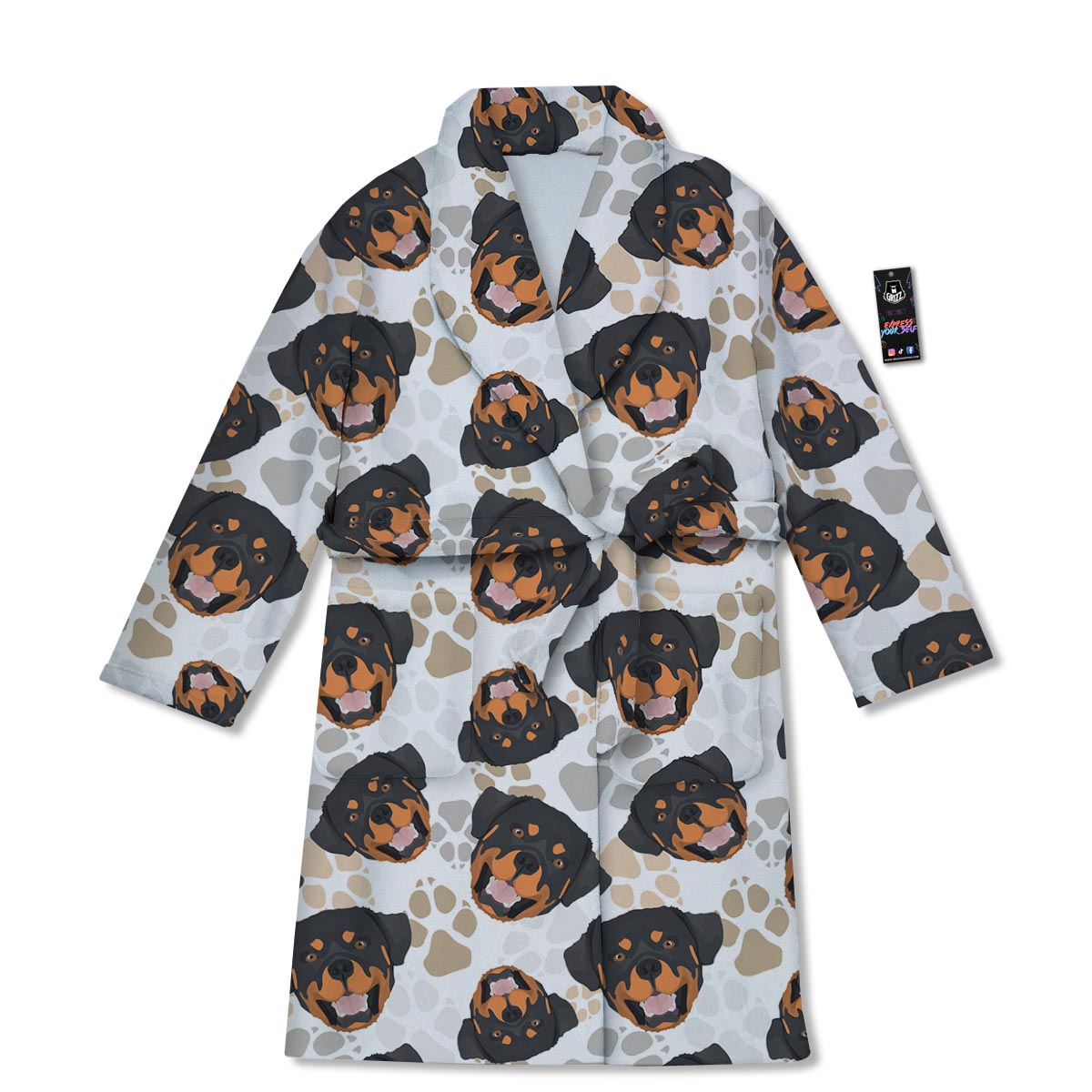 Face Rottweiler Print Pattern Bathrobe-grizzshop