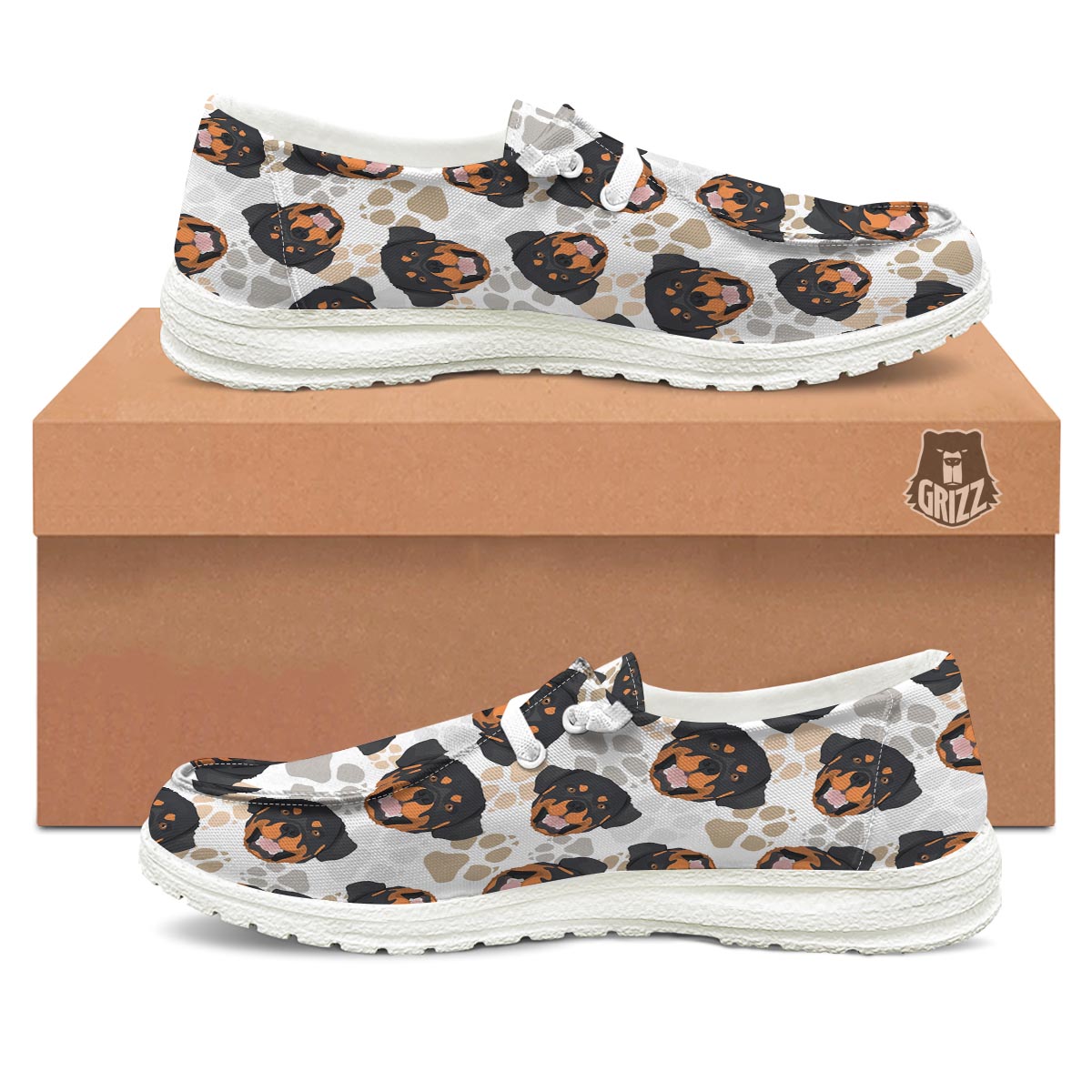 Face Rottweiler Print Pattern Black Loafers-grizzshop