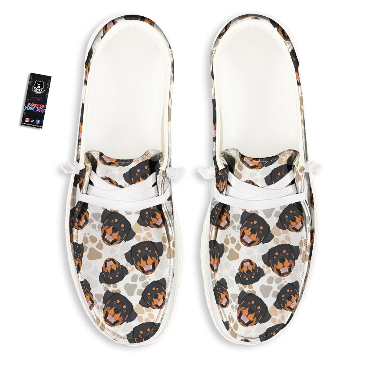 Face Rottweiler Print Pattern Black Loafers-grizzshop