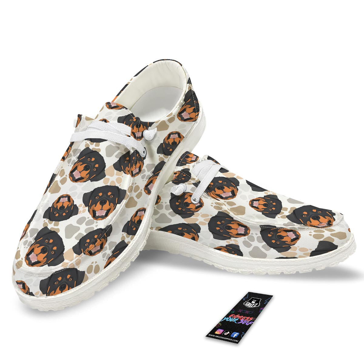 Face Rottweiler Print Pattern Black Loafers-grizzshop
