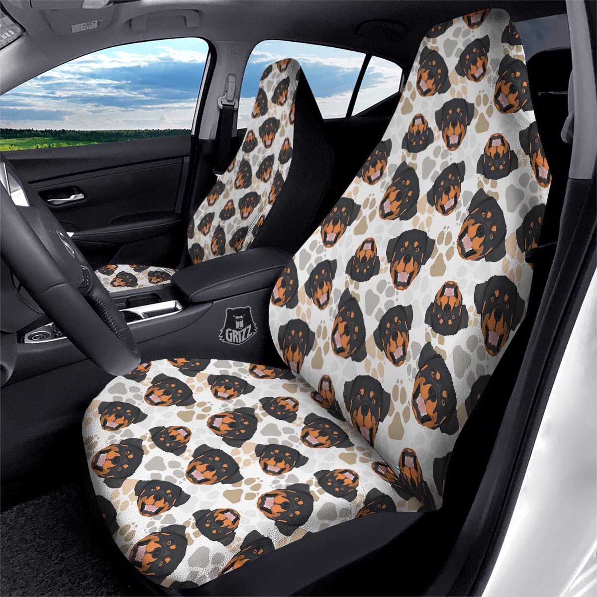 Face Rottweiler Print Pattern Car Seat Covers-grizzshop