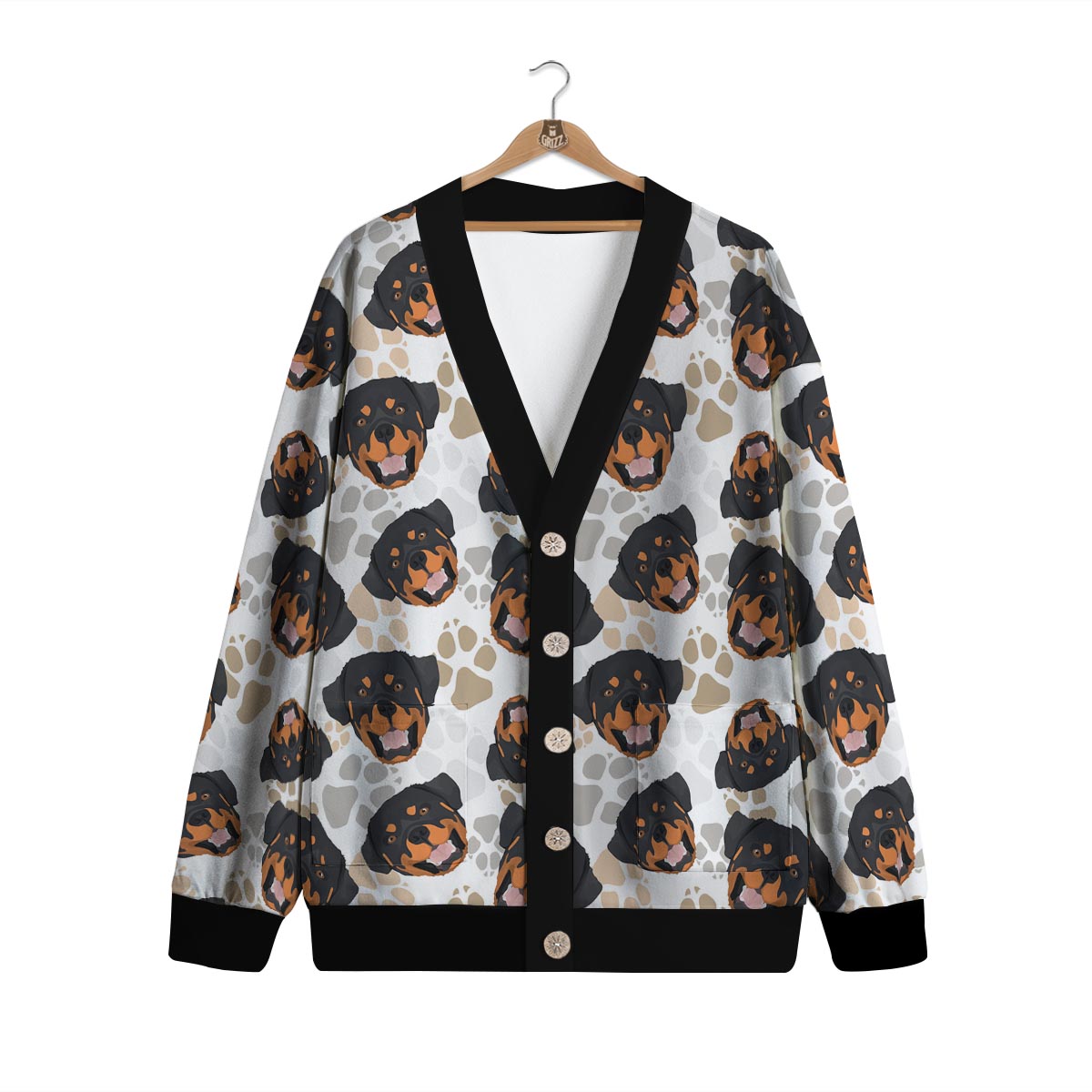 Face Rottweiler Print Pattern Cardigan-grizzshop