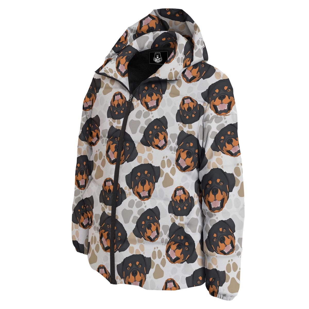 Face Rottweiler Print Pattern Down Jacket-grizzshop