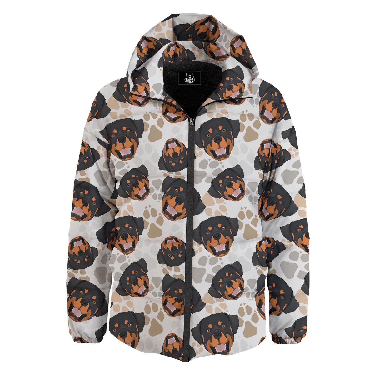 Face Rottweiler Print Pattern Down Jacket-grizzshop