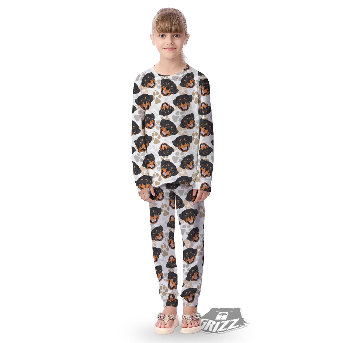 Face Rottweiler Print Pattern Kid's Pajamas-grizzshop
